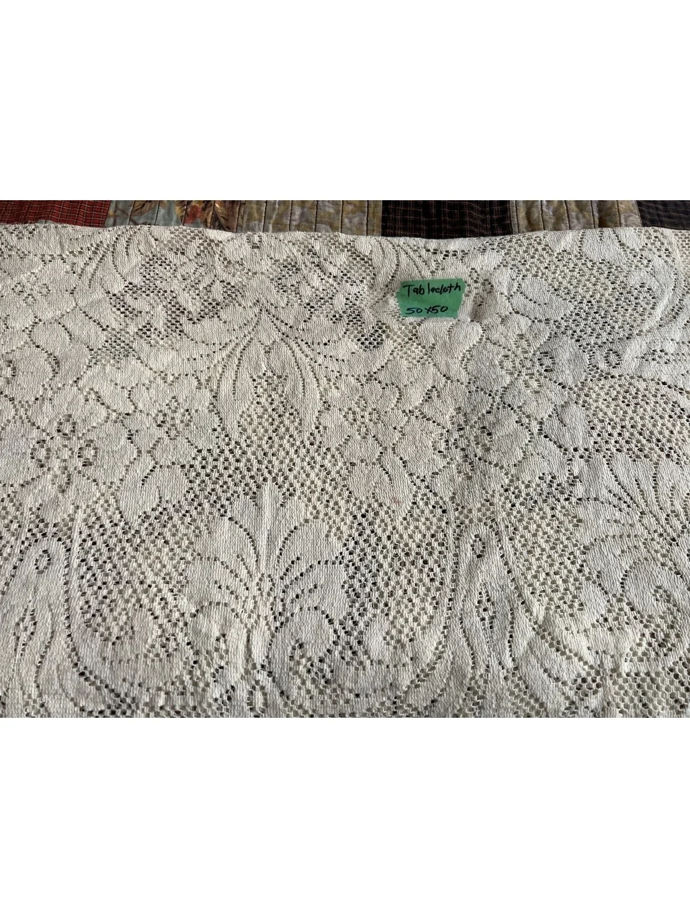 Vintage White Crochet Tablecloth 50x50 Inches
